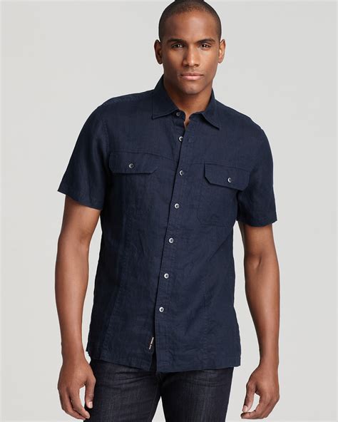 michael kors slim waterstain palm linen sport shirt|Slim.